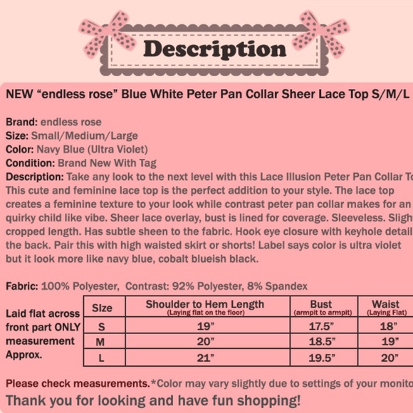 Blue Violet Peter Pan Collar Sheer Lace CUTE Top - Picture 8 of 8